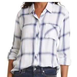 RAILS REVOLVE NWT Hunter Plaid Button Up Top Shirt Long Sleve White Azure Coal M